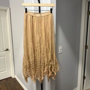 Free People Rose Quartz Beaded Maxi Skirt Camel Size Large Bohemian Floral